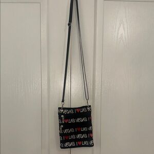 Robin Ruth Black Crossbody Bag with Colorful Las Vegas Print